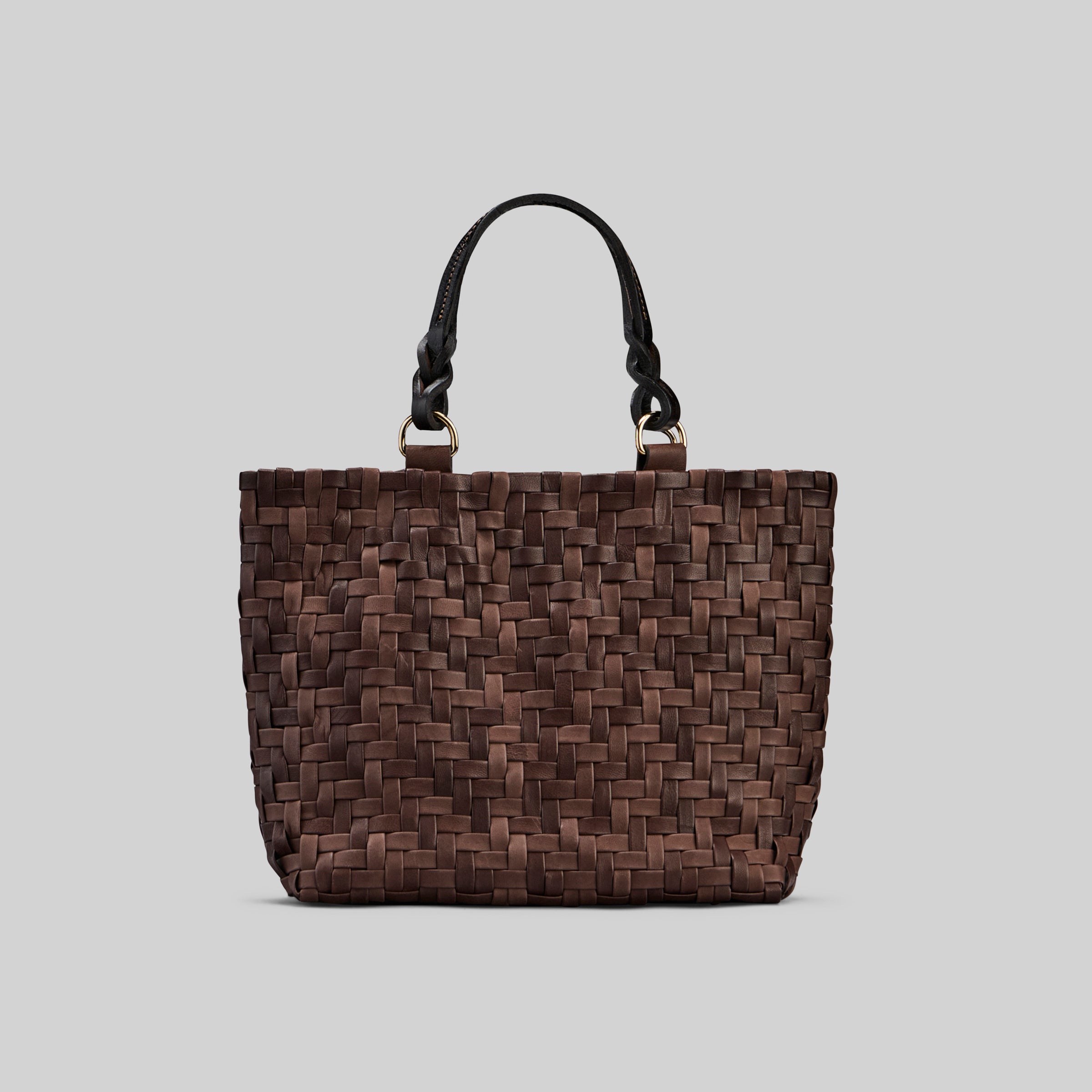 Ribichini Safari Lady skinnveske i brun: Stilig, mindre versjon med flettet lammeskinn og unikt fiskebensmønster.