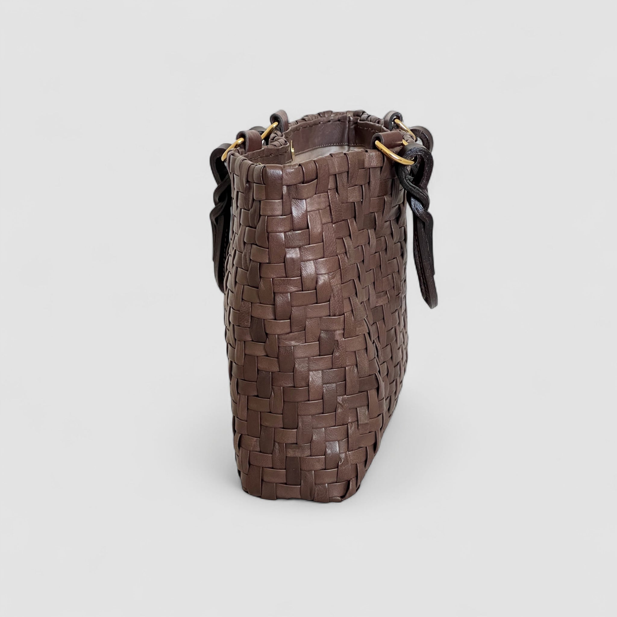 Bildet viser en flott sidevisning av Ribichini Safari Lady-skinnvesken i brunt.