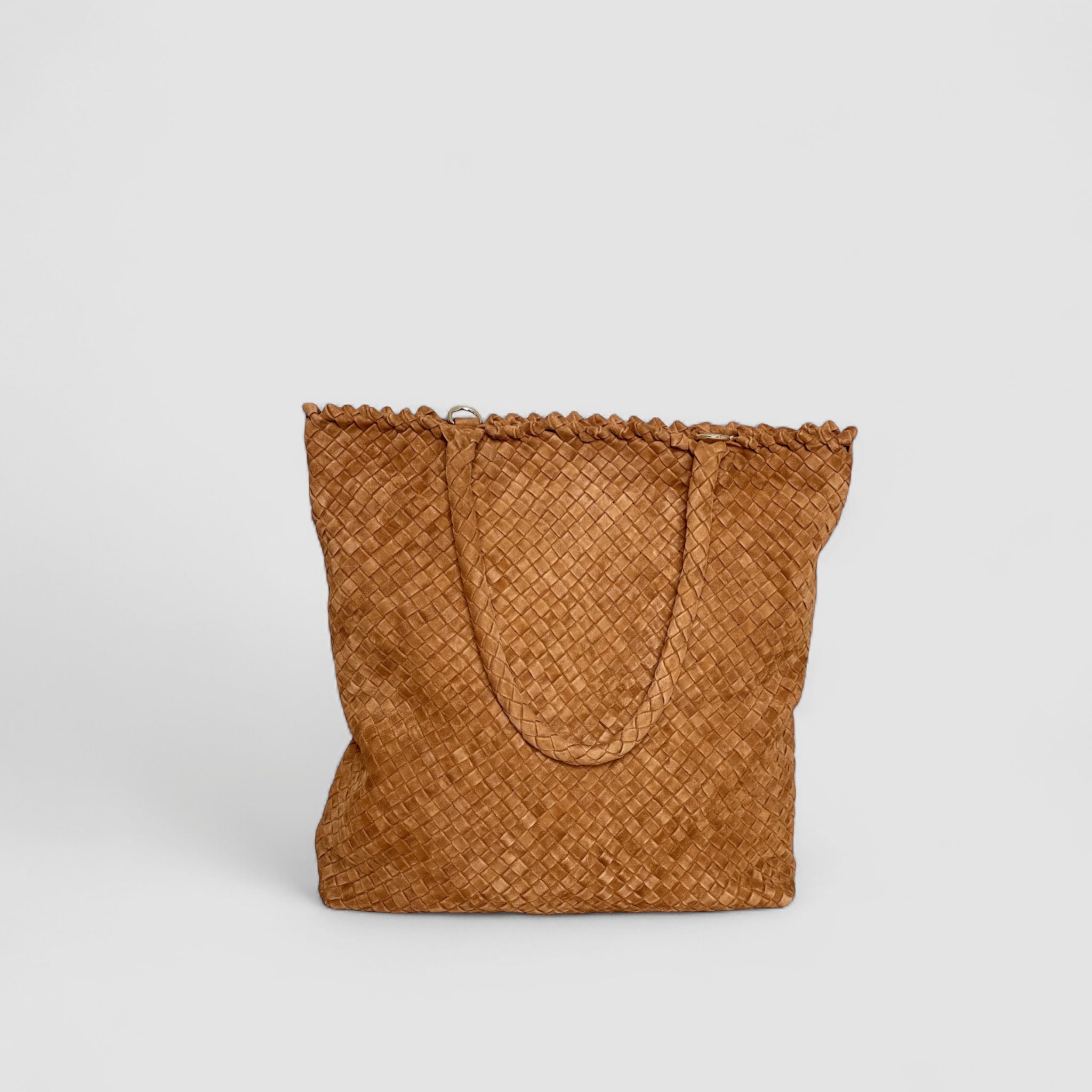 Ribichini Woodstock Royal i camel: Eksklusiv veske av semsket lammeskinn med sofistikert design.