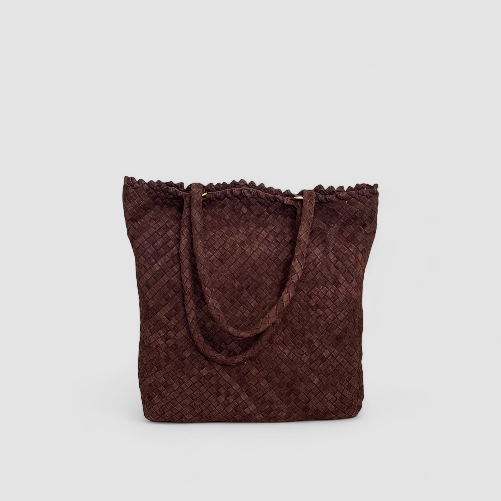 Ribichini Woodstock Royal veske i chocolate: Unik, sofistikert stil i flettet semsket lammeskinn.