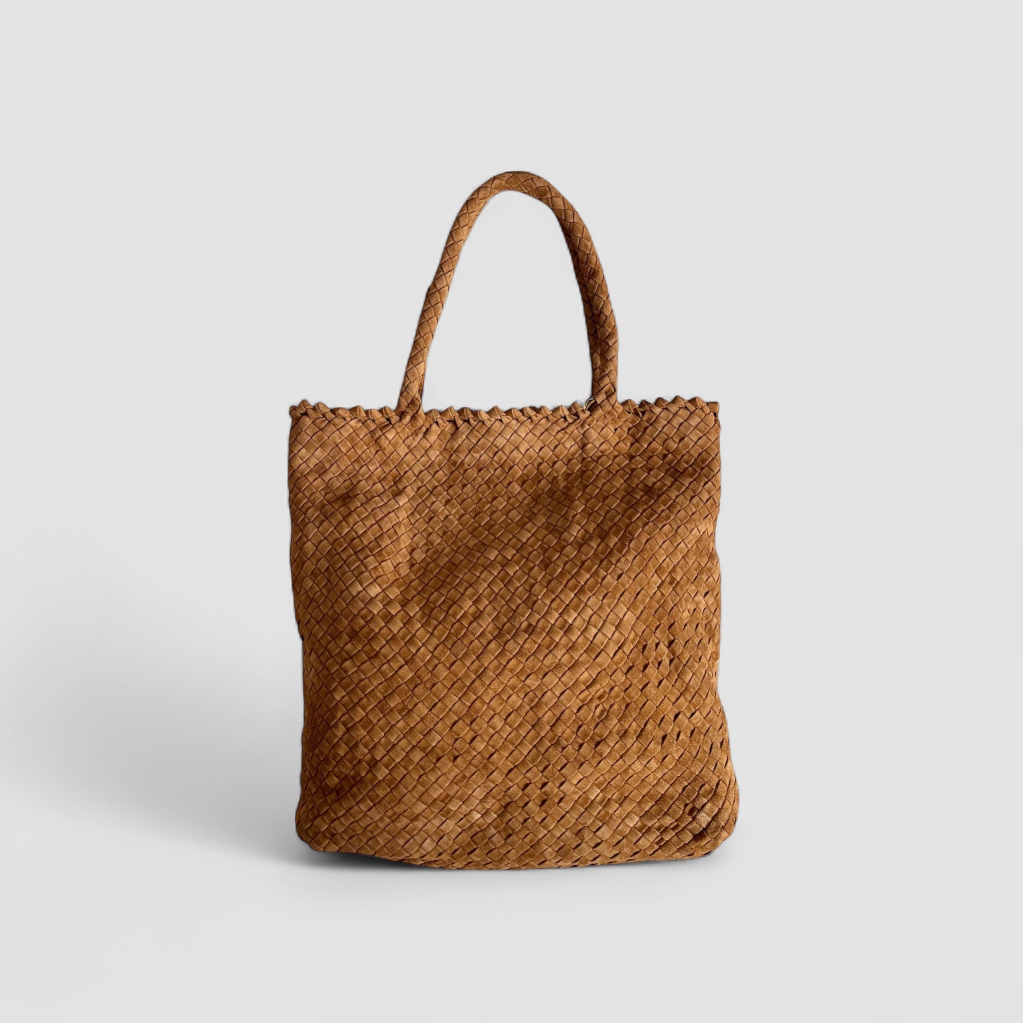 Ribichini Woodstock Royal i camel: Eksklusiv veske av semsket lammeskinn med sofistikert design.